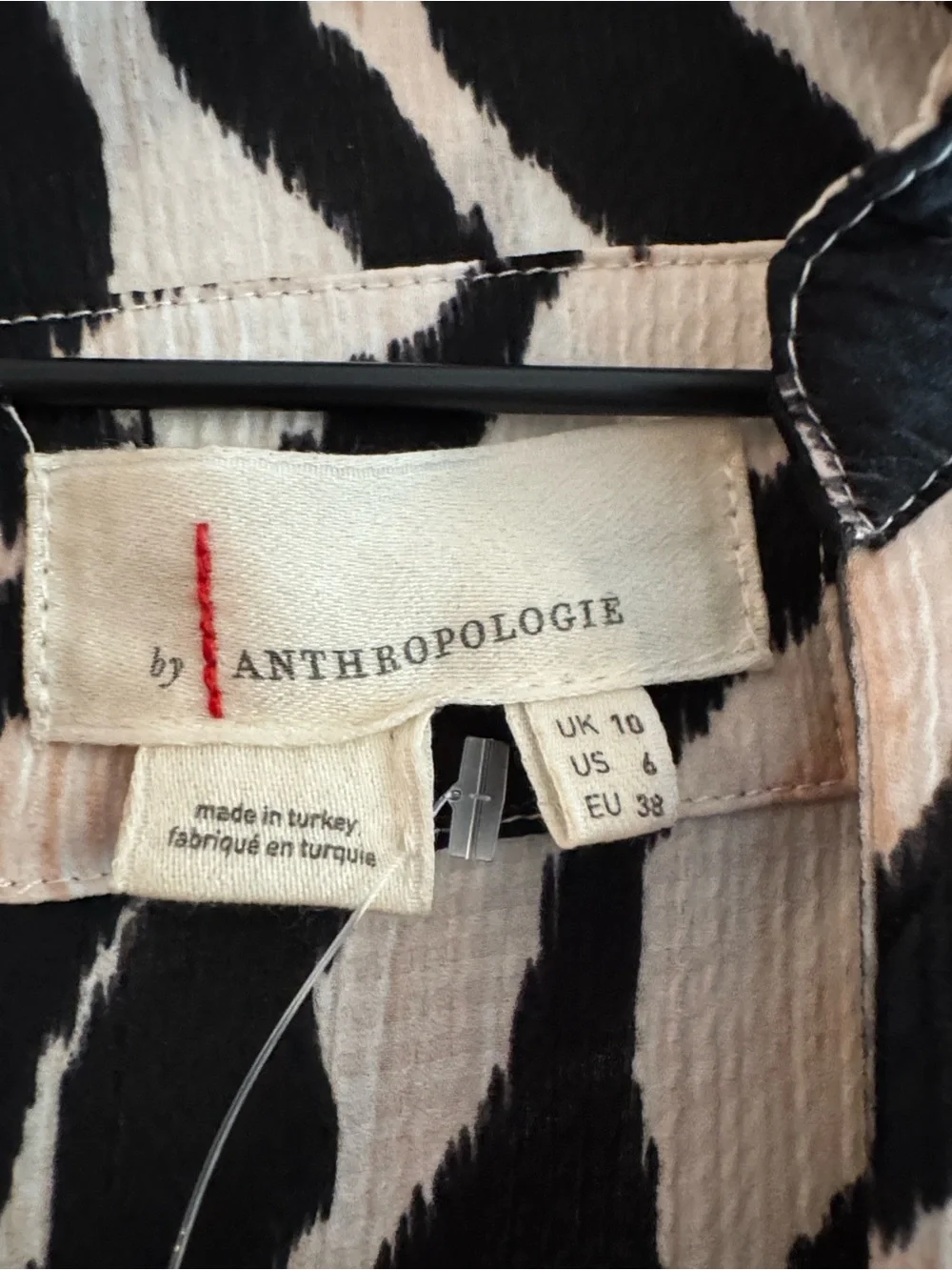 Anthropologie Beige, Black Cream Zebra Print Long Sleeve Wrap Pucker Waist Dress - Picture 2 of 8